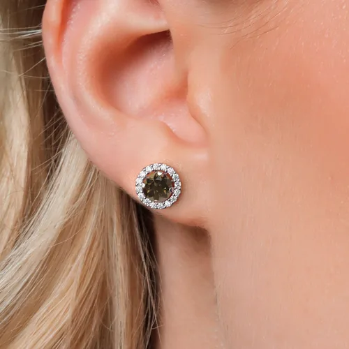 Miniatura 230 de Gem Stone King Aretes redondos de plata de ley 925 de 0.236 in con piedra natal extraíble para mujer