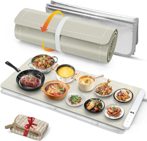 Miniatura 15 de FYY Tapete de calentamiento para alimentos con almohadilla resistente al calor, evita grietas en la encimera, mantiene la comida caliente, Gris