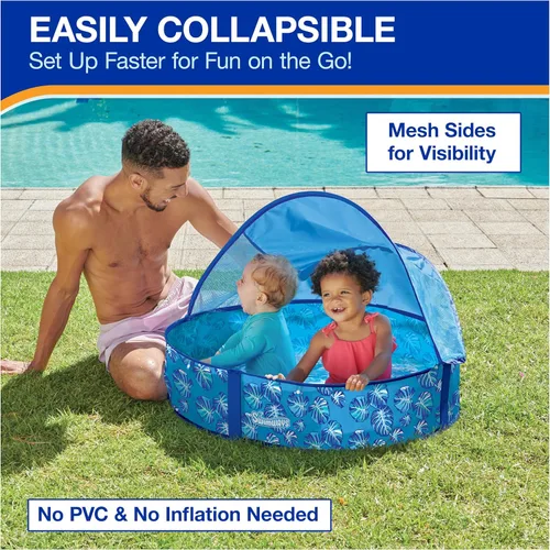 Miniatura 4 de Swimways Elite - Piscina desplegable sobre el suelo, piscina para bebés con toldo y funda de transporte, piscina plegable para niños de 9 a 24