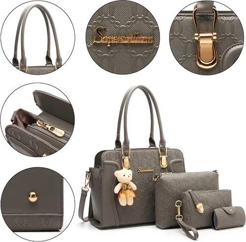 Miniatura 72 de Bolsos de mano de moda para mujer, bolsa de hombro, asa superior, bolsa de mano, juego de 4 piezas