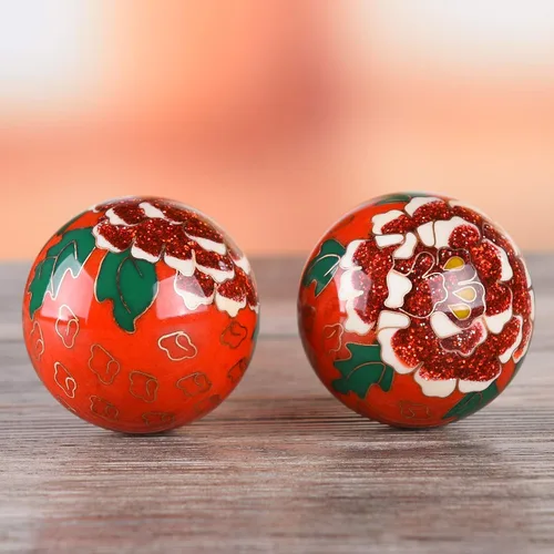 Miniatura 4 de 1.97 '' Bolas de Baoding Chino Ejercicio de la mano Bolas de masaje con caja Rosa roja Patrón Bolas con campanillas Padres Regalo TQZDBS71 Rojo