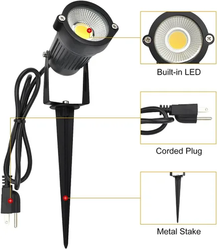 Miniatura 2 de GSS6005 - Foco de enchufe para exteriores, foco LED de paisaje de 5 W, 120 V, 3000 K, blanco cálido, construcción de metal con estaca de tierra