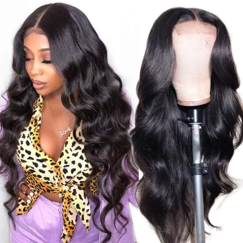 Peluca de pelo natural con malla frontal para mujer, línea capilar depilada, densidad del 220 %, peluca con malla frontal, ondulado brasileño y Negro
