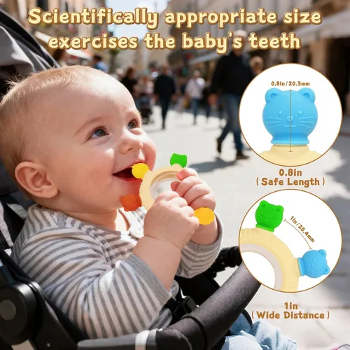 Miniatura 4 de Anillos de dentición para bebés, juguetes de sonajero, mordedor de silicona sin BPA para bebés de 0 a 24 meses, juguetes masticables suaves y 1