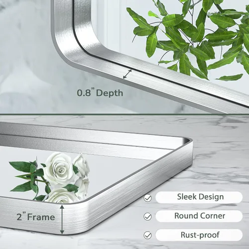 Miniatura 136 de TokeShimi - Espejo para pared de baño, espejo de tocador con marco de metal de aleación de aluminio mate cepillado e inoxidable, decoración rústica