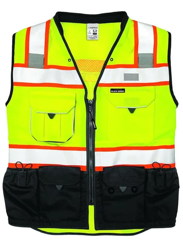 Miniatura 4 de Kishigo Chaleco de Agrimensores Serie Premium Black para Hombres S5002, Chaleco de Seguridad de Alta Visibilidad Clase 2, 10 Bolsillos con Cierre