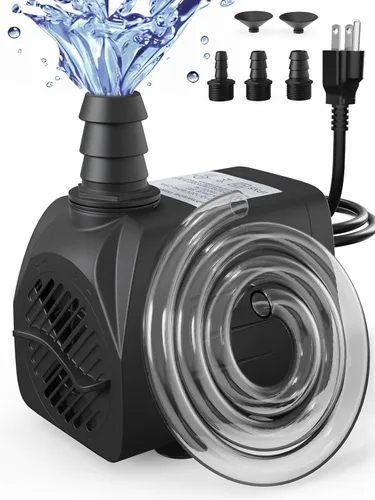 Bomba de agua sumergible de 400 GPH (1500 L/H, 25 W), bomba de fuente de agua ultra silenciosa con elevación de 6.56 pies y manguera de 6.5 pies, 3