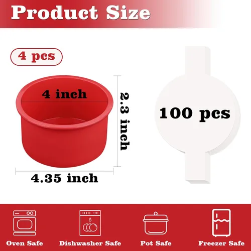 Miniatura 3 de HUAKENER Molde para pasteles de 4 pulgadas, paquete de 4 moldes de silicona para pasteles con 100 piezas de papel pergamino, molde redondo