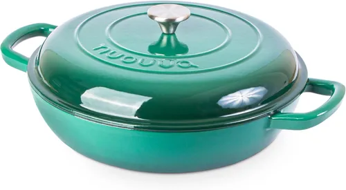 Cazuela de hierro fundido poco profunda con tapa, olla antiadherente para horno holandés, apta para horno hasta 500 ° F, utensilios de cocina