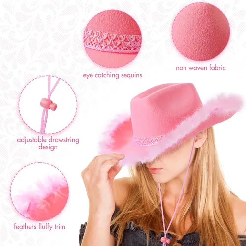 Miniatura 6 de Unittype 12 piezas de sombrero de vaquera de lentejuelas de plumas para mujer, fiesta, cumpleaños, Halloween, disfraz occidental, juego de rol
