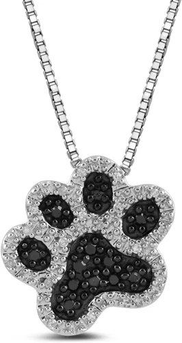 Collar con colgante huella de perro de plata esterlina, blanca y negra de diamante 1/10 cttw (0.02 cttw, color I-J, claridad 12-13), 18 pulgadas.