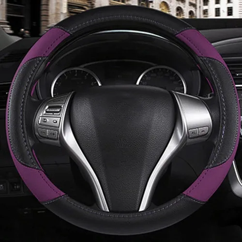 Miniatura 6 de Funda de cuero para volante de automóvil, protector antideslizante de cuero de microfibra transpirable, ajuste universal para la mayoría