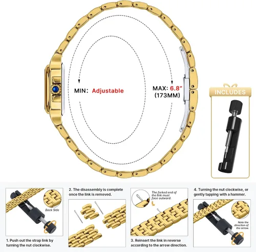 Miniatura 5 de Relojes pequeños de oro para mujer, relojes vintage con esfera romana para mujer, reloj analógico de caja rectangular para mujer