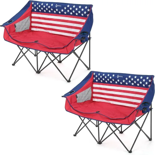 Miniatura 15 de ARROWHEAD OUTDOOR Silla de camping plegable portátil doble Duo con 2 tazas y soporte para copas de vino, bolsa de transporte, soporta hasta 650