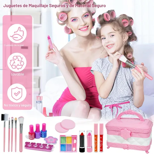 Miniatura 7 de Kit de maquillaje 60 en 1 para niños, con espejo de maquillaje LED de 3 colores real lavable, juegos de maquillaje para niñas de 5 a 8 años, regalo