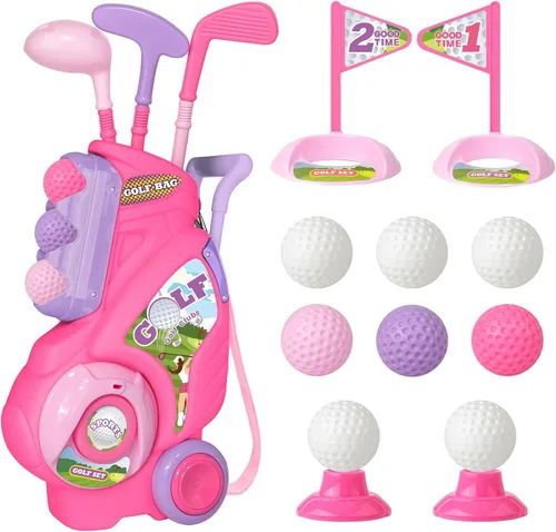 Juego de golf para niñas y niños de 1, 2, 3, 4 años, carrito de golf mejorado para niños con 3 palos y 8 bolas, juguetes deportivos para interiores