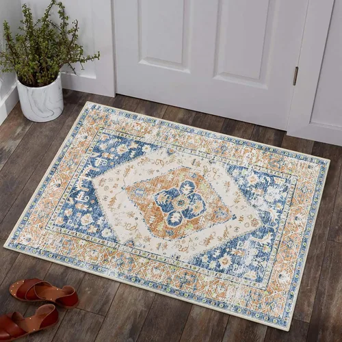Lahome - Tapete con diseño bohemio, pequeño, antideslizante, lavable, ultradelgado, con estampado oriental desgastado, para entrada, cocina,