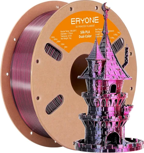 Miniatura 80 de ERYONE Filamento de ácido poliláctico (PLA) de seda bicolor para impresora 3D, de 1.75 mm +/- 0.03 mm, carrete de cartón de 1 kg (2.2 libras)