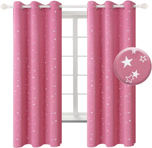 Miniatura 27 de BGment Cortinas opacas para dormitorio infantil, con aislamiento térmico, con ojales, estampado de estrellas plateadas, cortinas para oscurecer