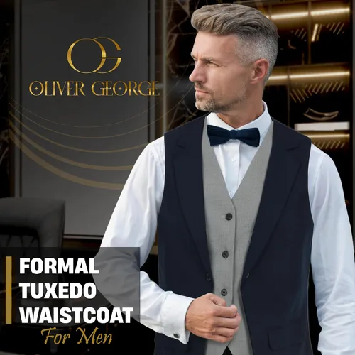 Miniatura 38 de Oliver George Chaleco formal de esmoquin en capas para hombre, chaleco de traje de negocios