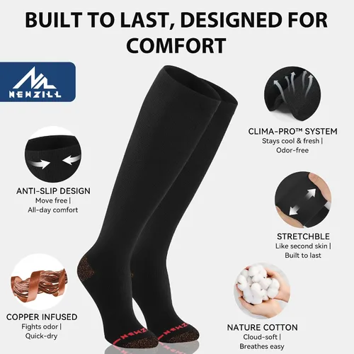 Miniatura 8 de NEWZILL Calcetines de compresión de cobre para mujeres y hombres, de 15-20 mmHg, algodón con control de olores, calcetines de vestir para negocios