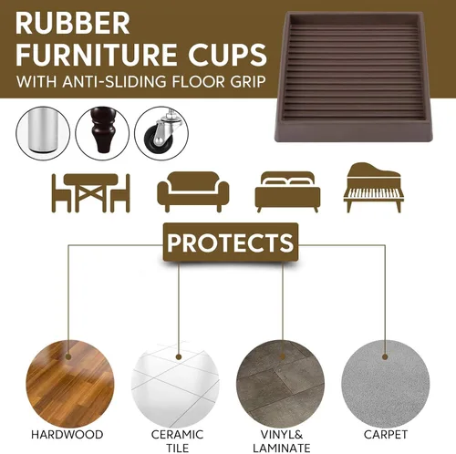 Miniatura 4 de Almohadillas de Goma para Muebles Copas de Ruedas para Muebles, Topes Antideslizantes para Cama Protectores de Suelo con Agarre, Almohadillas