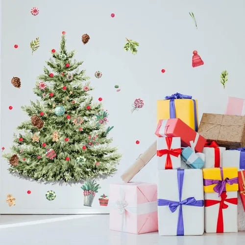 Miniatura 8 de 59x47 Pulgadas Adhesivos de Árbol de Navidad Azul Grande para Pared, Extraíbles DIY, Adhesivos de Árbol de Navidad Acuarela Gigantes para Baño