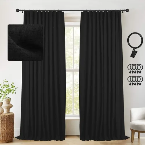 Miniatura 28 de INOVADAY Cortinas térmicas para puerta corredera 100% opacas para dormitorio, cortinas de puerta corrediza de vidrio extra anchas para patio, lino