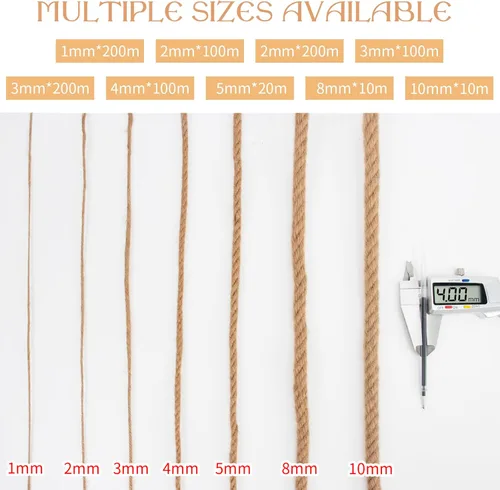 Miniatura 2 de JeogYong - Cuerda de yute de 3 mm, 99,9 m, cuerda natural gruesa para jardín, ideal para manualidades, exterior, jardinería, envoltorios de regalo