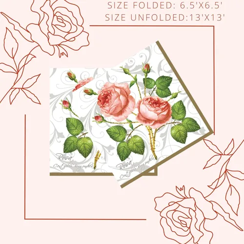 Servilletas de papel de 20 unidades de 13 x 13 pulgadas, 3 capas, estampado de rosas de bebé, para arte, cena y fiesta, servilletas desechables