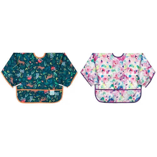 Miniatura 25 de Bumkins Babero con mangas para bebé, babero para niños pequeños, smock, tela impermeable, se adapta a edades de 6 a 24 meses, acuarela Acuarela E6