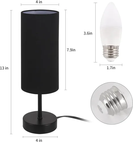 Miniatura 3 de RISLG Juego de 2 lámparas de mesa para recámara, lámparas de noche para mesita de noche con interruptor de cable, lámparas de escritorio