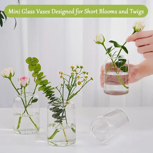 Miniatura 4 de Jarrones pequeños de cristal, juego de 10 jarrones transparentes para centros de mesa, mini jarrón a granel para flores para bodas, fiestas