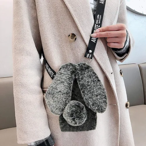 Miniatura 2 de Funda de felpa para Motorola Moto G Stylus 5G 2021 con orejas de conejo 3D con correa cruzada, funda protectora para teléfono con diamantes Gris