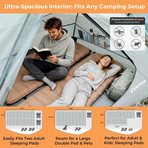 Miniatura 3 de CANTUO 2/3 persona mochilero tienda 4 temporada con huella 20D ultraligero 4.12 libras 157.480 in impermeable y resistente al viento tiendas