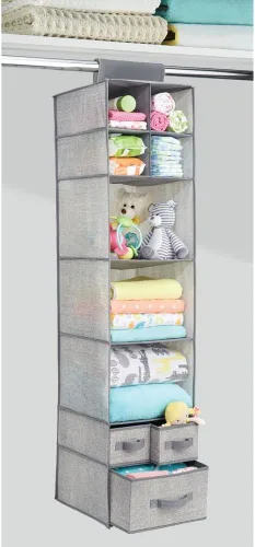 Miniatura 2 de mDesign - Organizador de almacenamiento para barra de guardarropa, 7 estantes, 3 cajones
