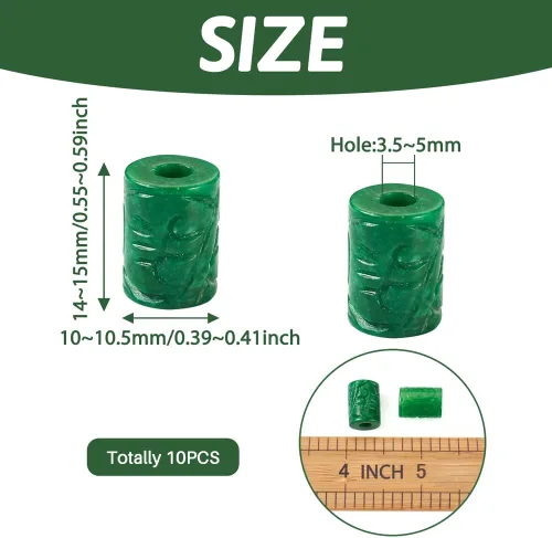 Miniatura 3 de Fashewelry 10 cuentas de piedra de jade natural de Myanmar con agujero grande, grabado en columna, cuentas europeas con forma de tubo, gemas Columna