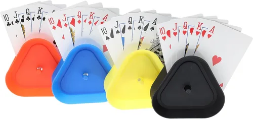 WE Games Paquete de 4 tarjeteros de plástico, manos libres para adultos, colores surtidos con acción de resorte, accesorios de juego
