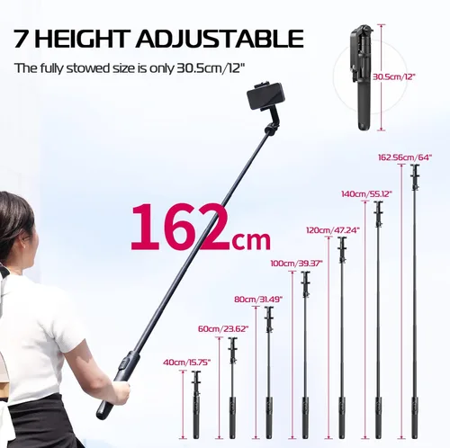 Miniatura 6 de ULANZI SK-03 Trípode selfie stick, trípode de 64" profesional y estable para teléfono inteligente/cámara de acción, soporte de teléfono extensible