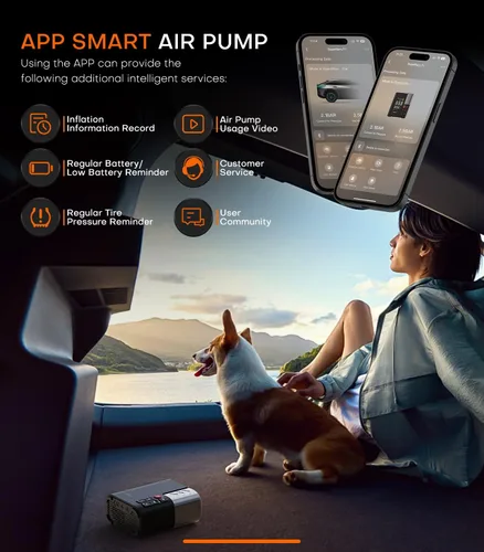 Miniatura 5 de Inflador de neumáticos, compresor de aire portátil, bomba de aire SuperBars 3 veces más rápida con aplicación, bomba eléctrica de neumáticos de 160