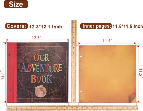 Miniatura 5 de Álbum de fotos scrapbook de tamaño grande de 12x12 pulgadas, 60 páginas, nuestro libro de aventuras con letras en relieve 3D retro, tapa dura