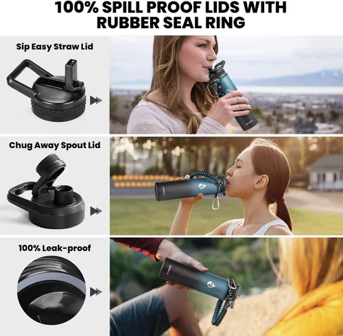 Miniatura 3 de RAYMYLO Botella de agua aislada de 24 onzas, de acero inoxidable con triple pared al vacío (fría durante 48 horas, caliente durante 24 horas), a