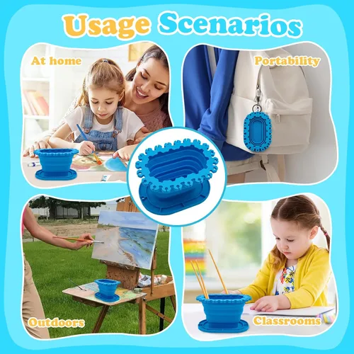 Miniatura 2 de Taza limpiadora de pinceles de silicona plegable con soporte, lavabo plegable para acrílico, acuarela y pintura al óleo, suministros de viaje