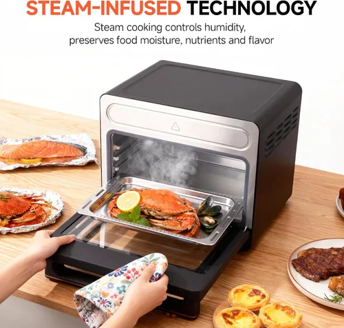 Miniatura 3 de OUNIN Horno de encimera combinado de freidora de vapor y aire de 24 litros, horno de convección 11 en 1 para hornear y vapor, hornear, asar