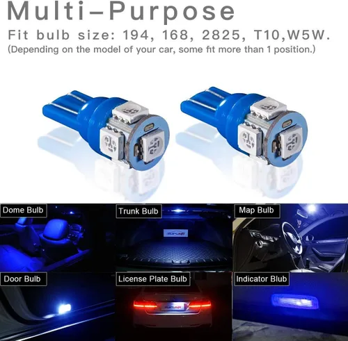 Miniatura 7 de Paquete de 12 focos LED ámbar de repuesto, stock # 194 T10 168 2825 W5W 175 158, foco LED 5050 5 SMD, luz de 12 voltios para interior de automóvil