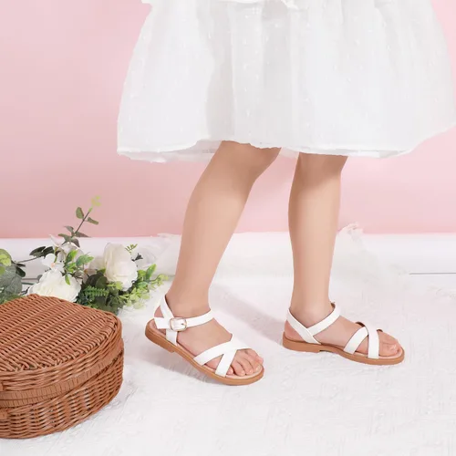 Miniatura 3 de PANDANINJIA Elva - Sandalias para niñas con puntera abierta, bonitas, planas, sandalias de vestir con tiras cruzadas, zapatos de verano para niños