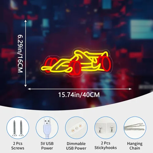 Miniatura 2 de Letrero de neón de auto de carreras para decoración de pared, letras iluminadas LED, letrero LED de auto de carreras, regalos para fiestas
