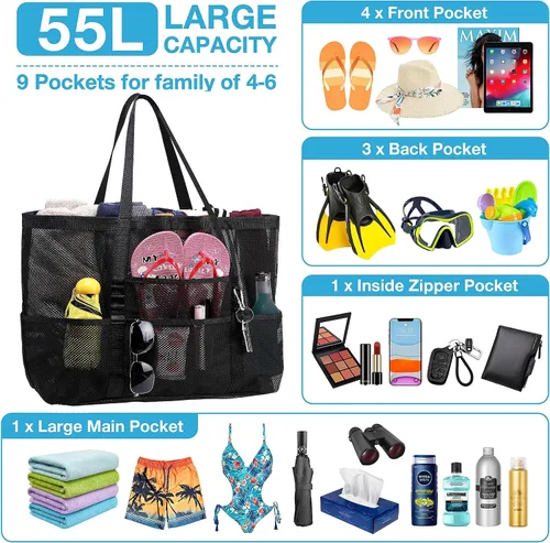 Miniatura 2 de Bolsa de playa de malla para mujer, plegable, para natación, vacaciones y bolsa de juguetes