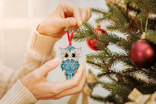 Miniatura 2 de WaaHome Adornos de Navidad de búho verde azulado, regalos para los amantes de los búhos, adornos de recuerdo de búhos de metal para decoración