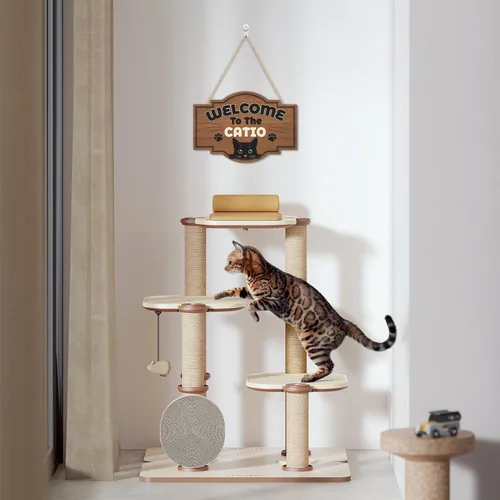 Miniatura 6 de HLNIUC Letrero de madera con texto en inglés «Welcome To The Catio» (11 x 8 pulgadas), divertido diseño de gatos negros, bonitos letreros de puerta